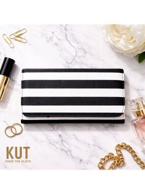 Kut From the Kloth Black & White Striped Wallet | Snap Closure | Slim